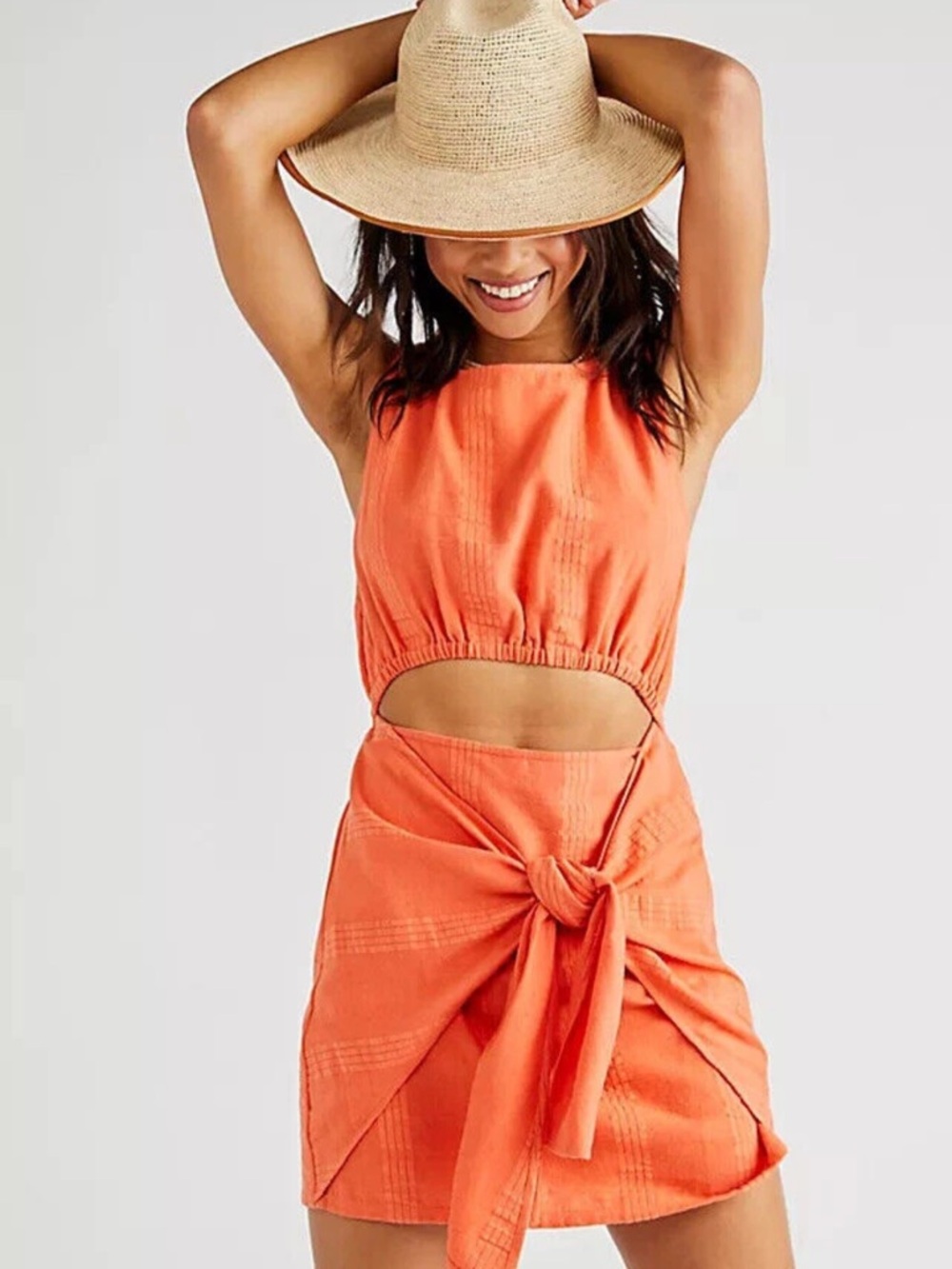 Free people 🌹Orange Two-Piece Tie-Front Crop Top & Mini Skirt Set